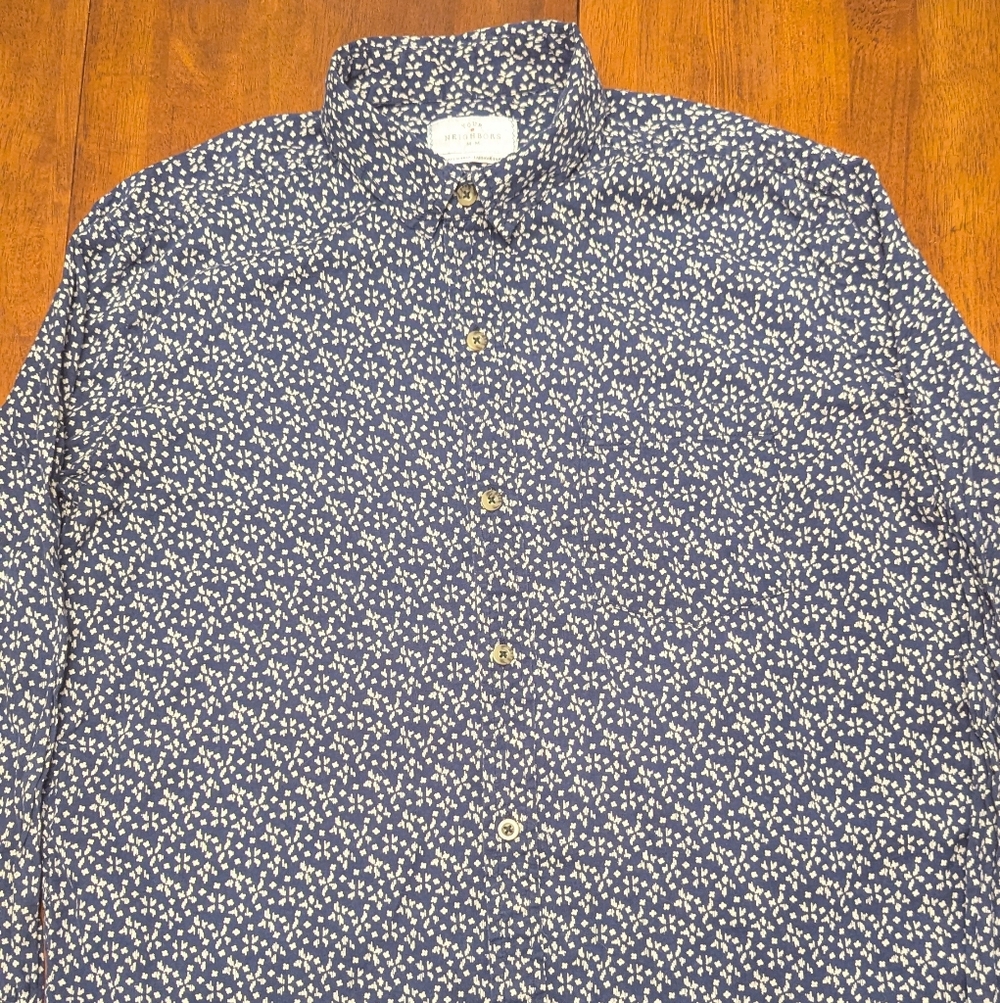 Your Neighbors Mens Blue Floral Patterned Shirt